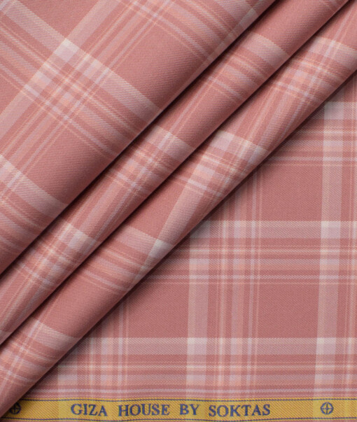 Soktas Men's Giza Cotton Checks  Unstitched Shirting Fabric (Blush Peach)
