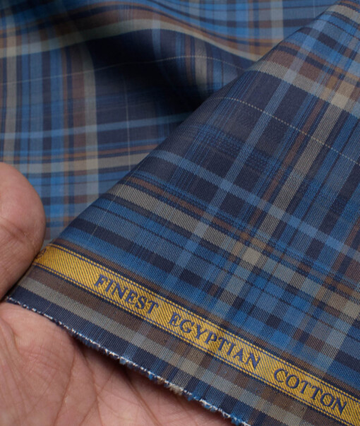 Soktas Men's Giza Cotton Checks  Unstitched Shirting Fabric (Dark Blue)