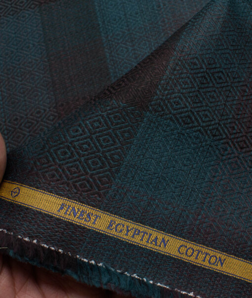 Soktas Men's Giza Cotton Checks  Unstitched Shirting Fabric (Sea Green & Black)