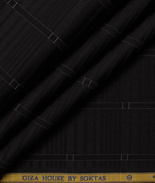 Soktas Men's Giza Cotton Checks  Unstitched Shirting Fabric (Black)
