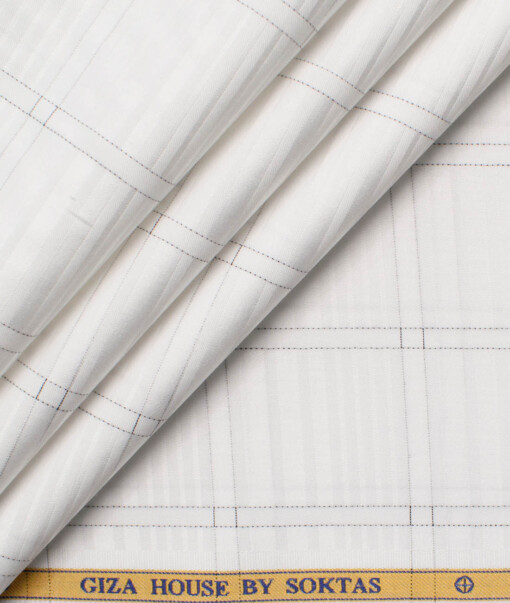 Soktas Men's Giza Cotton Checks  Unstitched Shirting Fabric (White)