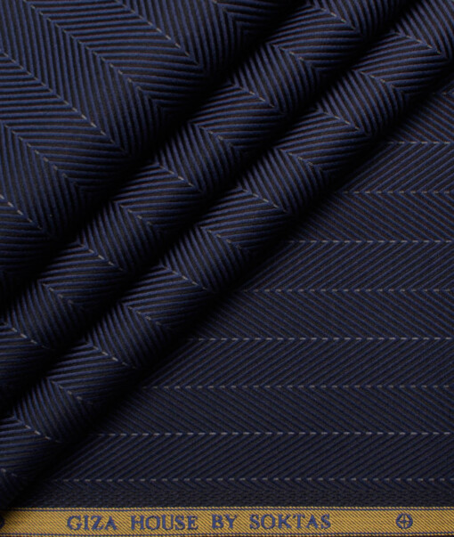 Soktas Men's 80/2 Giza Cotton Striped  Unstitched Shirting Fabric (Dark Blue)