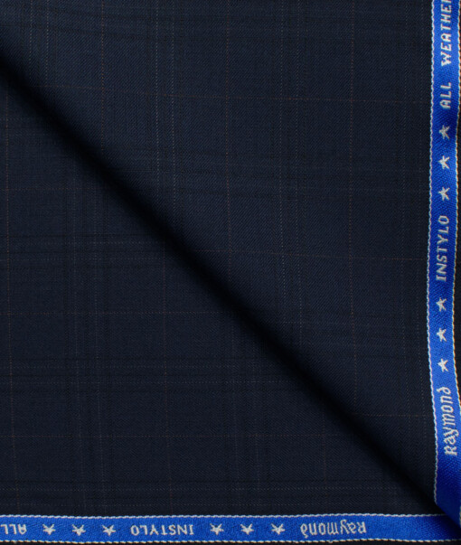 Raymond Men's Polyester Viscose  Checks  Unstitched Suiting Fabric (Dark Blue)