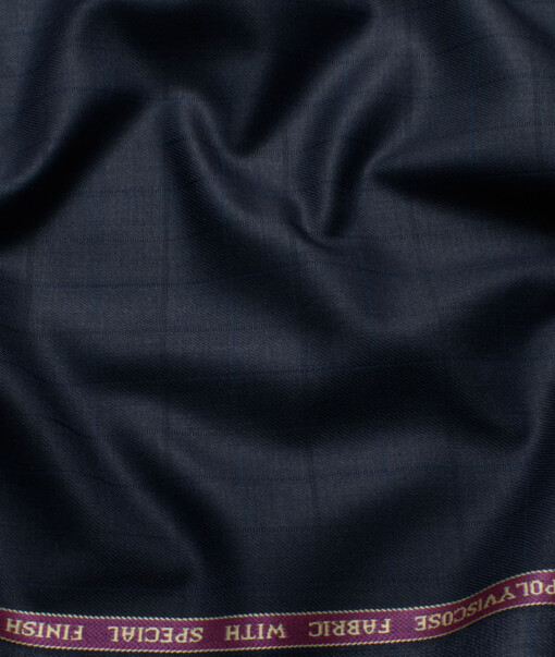 Raymond Men's Polyester Viscose  Checks  Unstitched Suiting Fabric (Dark Navy Blue)