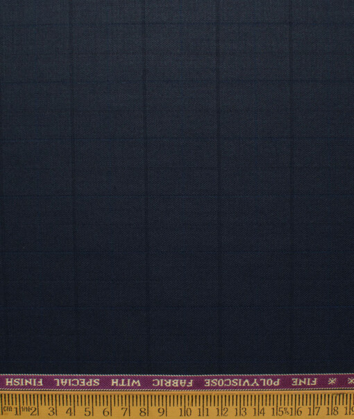 Raymond Men's Polyester Viscose  Checks  Unstitched Suiting Fabric (Dark Navy Blue)
