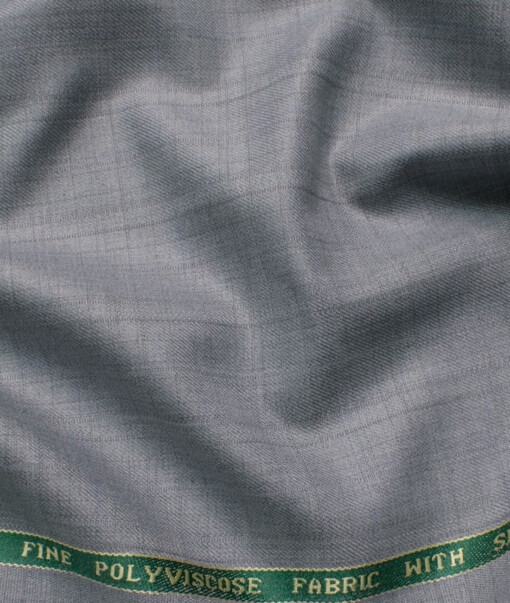 Raymond Men's Polyester Viscose  Checks  Unstitched Suiting Fabric (Light Grey)