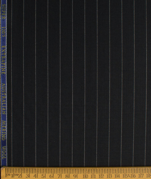 Cavalero Men's 60% Wool Super 120's Striped  Unstitched Suiting Fabric (Black)