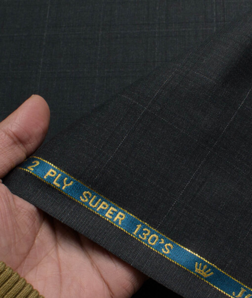 John Cavendish Men's 50% Wool Super 130's Checks  Unstitched Suiting Fabric (Blackish Grey)