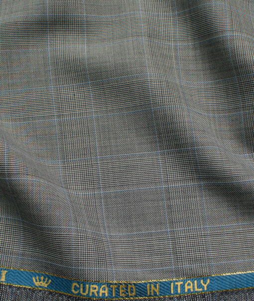 John Cavendish Men's 50% Wool Super 130's Checks  Unstitched Suiting Fabric (Grey)