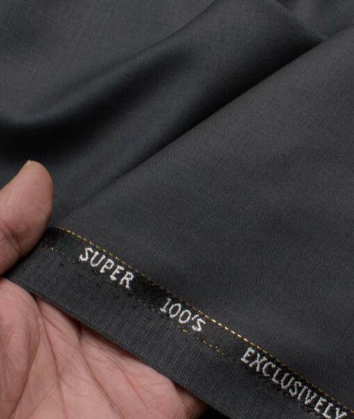 J.Hampstead Men's 20% Wool Super 100's Solids  Unstitched Suiting Fabric (Smoke Grey)