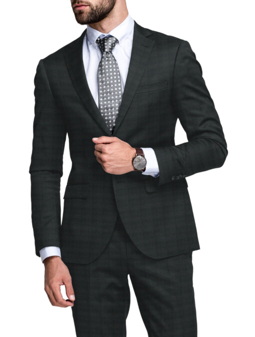 J.Hampstead Men's 20% Wool Super 100's Checks  Unstitched Suiting Fabric (Blackish Grey)
