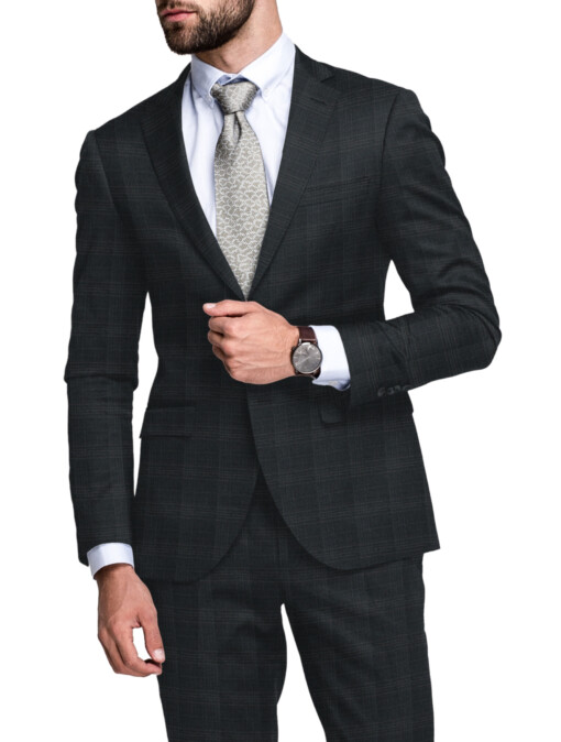 Raymond Men's 100% Wool Super 100's Checks  Unstitched Suiting Fabric (Dark Grey)