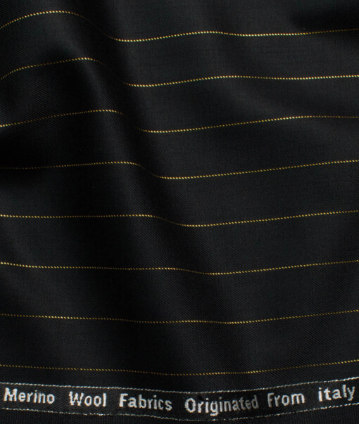 Zaccari Men's 45% Wool Super 130's Striped  Unstitched Suiting Fabric (Black)