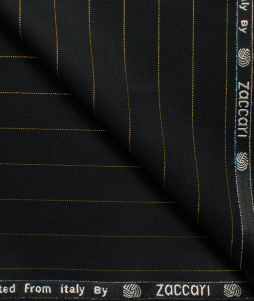 Zaccari Men's 45% Wool Super 130's Striped  Unstitched Suiting Fabric (Black)