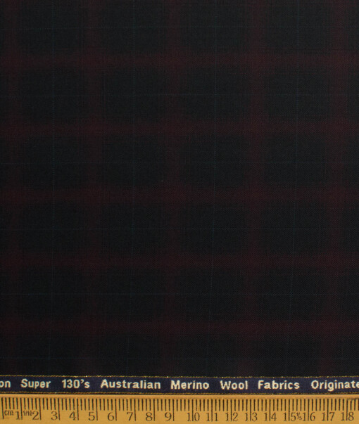 Zaccari Men's 45% Wool Super 130's Checks  Unstitched Suiting Fabric (Black & Maroon)