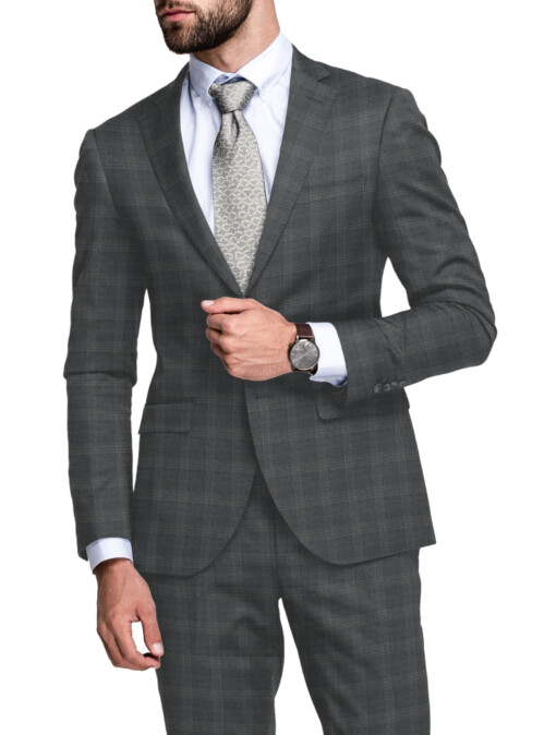 Zaccari Men's 45% Wool Super 130's Checks  Unstitched Suiting Fabric (Dark Grey)