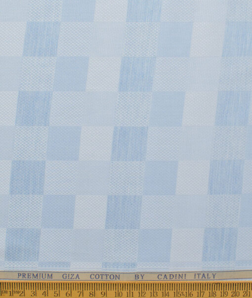 Cadini Men's Giza Cotton Checks  Unstitched Shirting Fabric (Sky Blue)