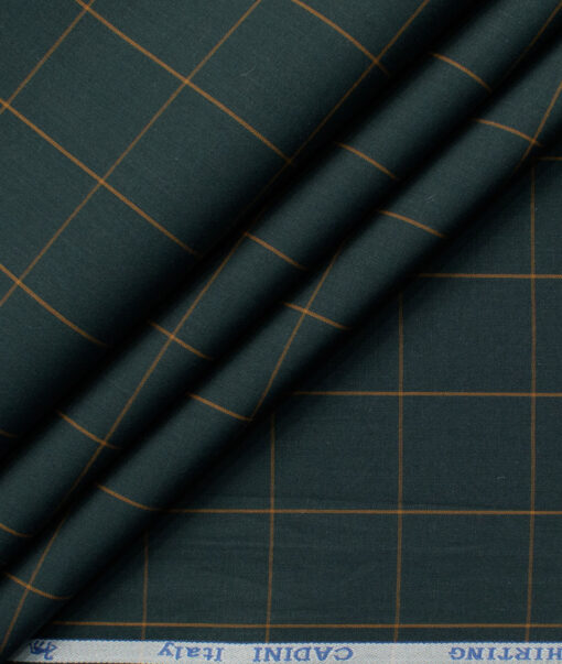 Cadini Men's Pure Cotton Checks  Unstitched Shirting Fabric (Dark Pine Green)
