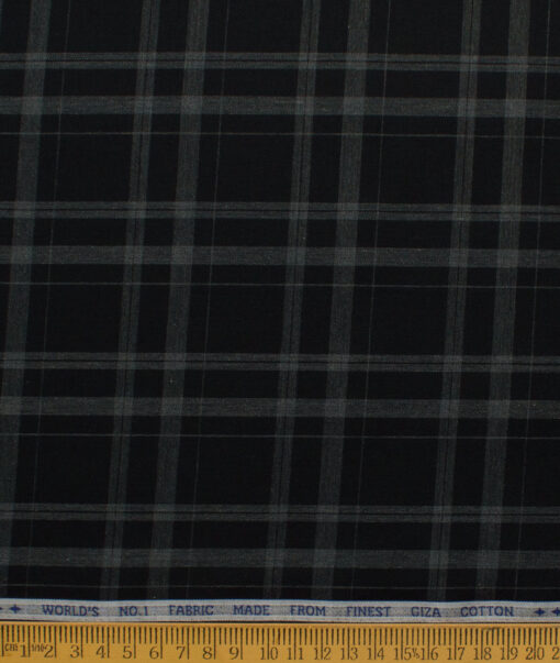 Luthai Men's Giza Cotton Checks  Unstitched Shirting Fabric (Black & Grey)