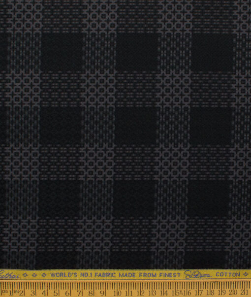 Luthai Men's Supima Cotton Checks  Unstitched Shirting Fabric (Black & Grey)