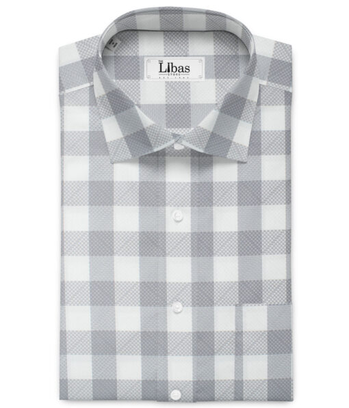 Luthai Men's 2/100's Supima Cotton Checks  Unstitched Shirting Fabric (White & Grey)
