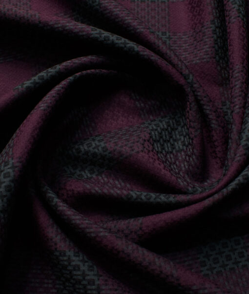 Luthai Men's Supima Cotton Checks  Unstitched Shirting Fabric (Wine & Black)
