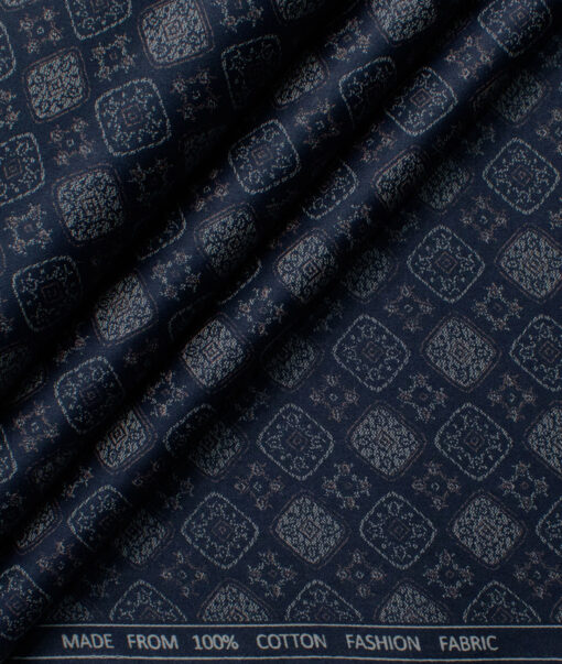 Montivora Men's Pure Cotton Printed  Unstitched Shirting Fabric (Dark Blue)