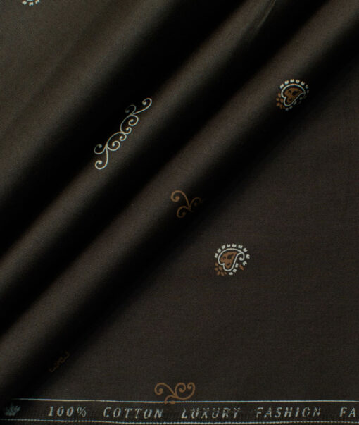 Montivora Men's Pure Cotton Printed  Unstitched Shirting Fabric (Dark Brown)