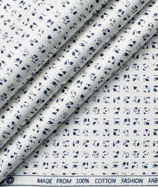 Montivora Men's Pure Cotton Printed  Unstitched Shirting Fabric (White & Dark Blue)