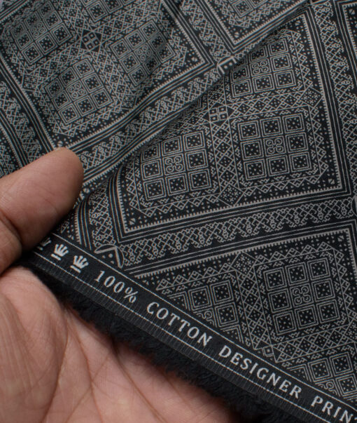 Montivora Men's Pure Cotton Printed  Unstitched Shirting Fabric (Black & White)
