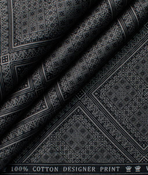 Montivora Men's Pure Cotton Printed  Unstitched Shirting Fabric (Black & White)