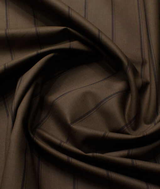 Montivora Men's Pure Cotton Striped  Unstitched Shirting Fabric (Coffee Brown)