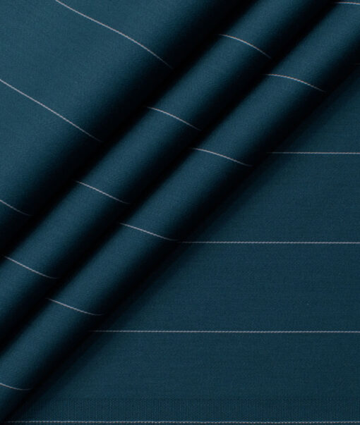 Montivora Men's Giza Cotton Striped  Unstitched Shirting Fabric (Dark Teal Blue)