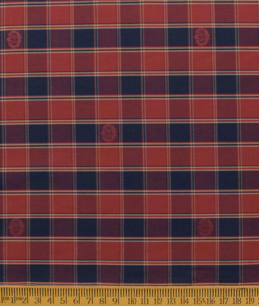 Montivora Men's Pure Cotton Checks  Unstitched Shirting Fabric (Red & Blue)