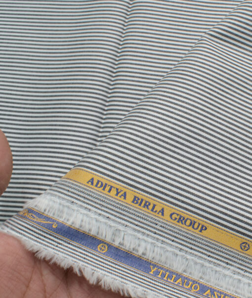 Soktas Men's Giza Cotton Striped  Unstitched Shirting Fabric (White & Black)