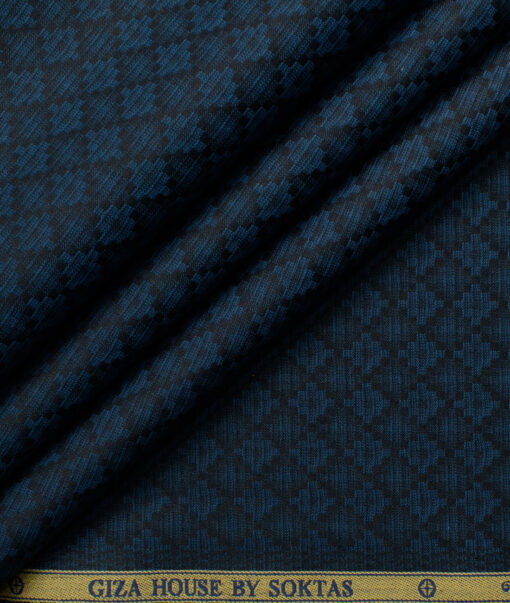 Soktas Men's Giza Cotton Self Design  Unstitched Shirting Fabric (Peacock Blue)